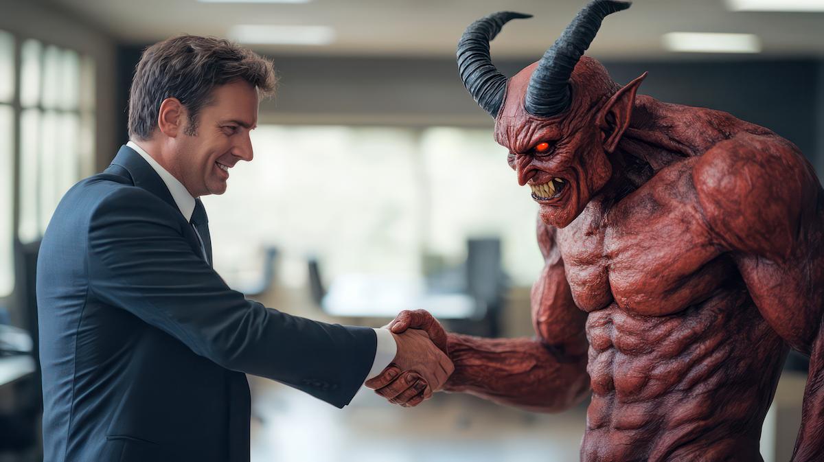 poignée de main entre un client et le diable