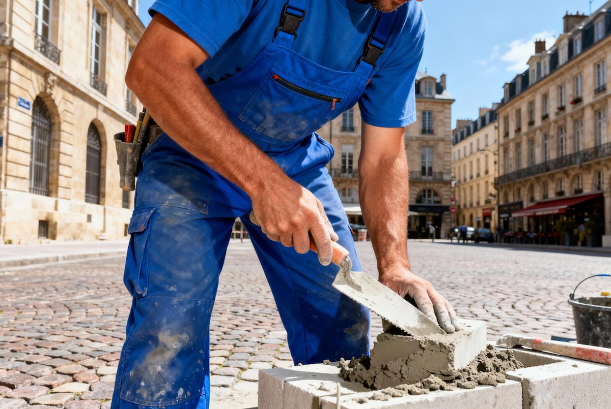 Artisan maçon travaillant sur un chantier à Lyon