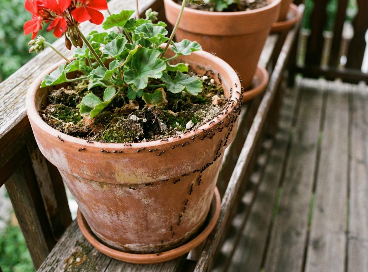 invasion de fourmi dans geranium en pot
