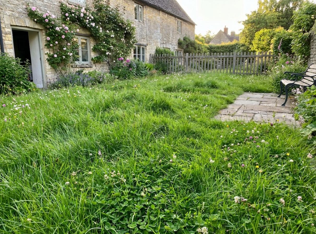 pelouse dense de particulier sans mousse qui la jaunit