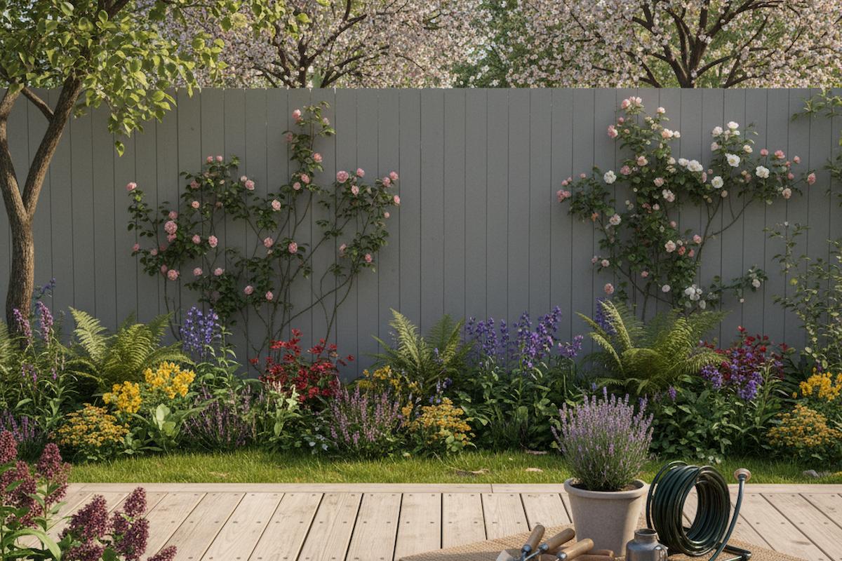 Vue d'un jardin avec terrasse