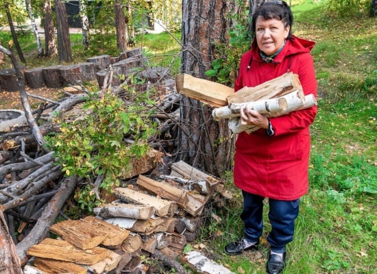 femme porte des buches de bois 