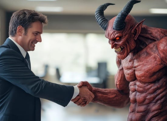 poignée de main entre un client et le diable