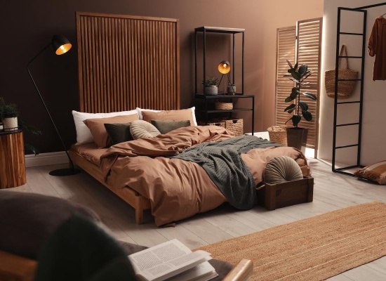 Déco de chambre adulte tendance aux couleurs mocha mousse