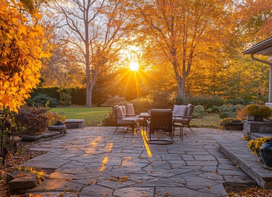 photo magnifique d'une terrasse à l'automne