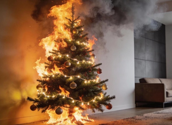 sapin qui prend feu dans un salon