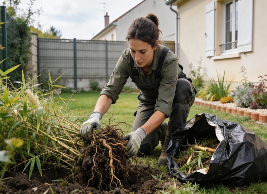 paysagiste arranchant des bambous plante invasive et envahissante