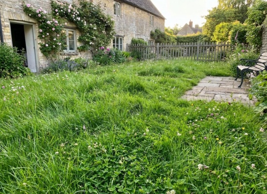 pelouse dense de particulier sans mousse qui la jaunit