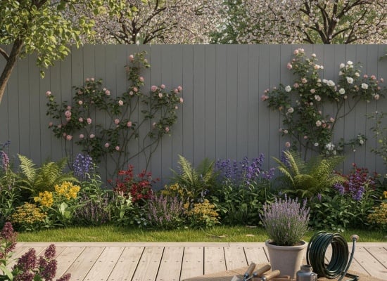 Vue d'un jardin avec terrasse