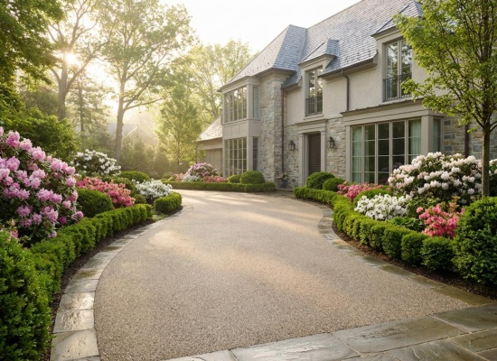 allee en resine devant magnifique demeure