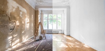 Photo avant-après d'un appartement en travaux.