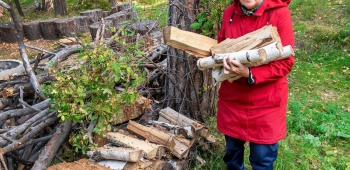 femme porte des buches de bois
