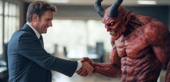 poignée de main entre un client et le diable