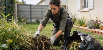 paysagiste arranchant des bambous plante invasive et envahissante