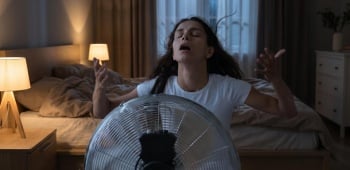 une femme devant son ventilateur la nuit