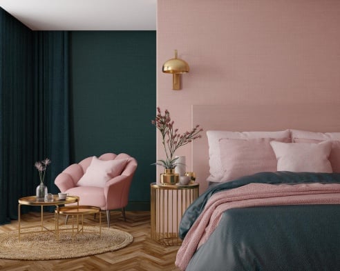 Chambre décorée dans le style art déco.