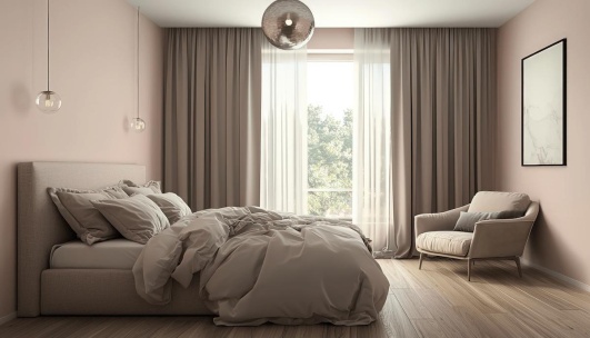 déclinaison de teintes taupe pour rendre la chambre douillette