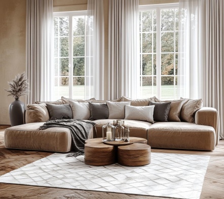 rafffinement et élégance pour ce salon en couleur taupe