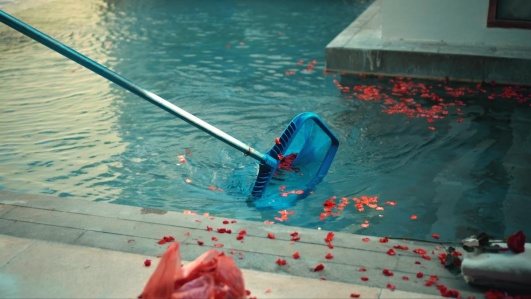 nettoyer la piscine avec une épuisette