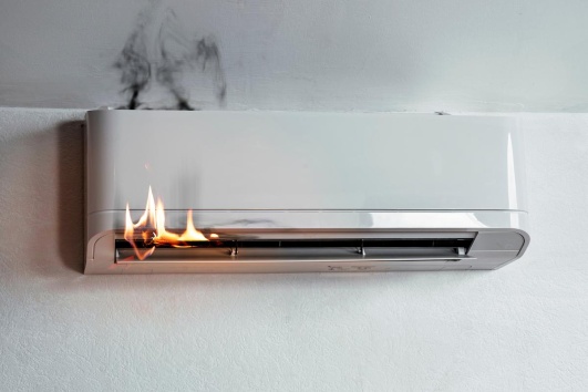 Climatisation qui a pris feu et dégage de la fumée noire