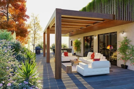 Terrasse avec pergola en bois