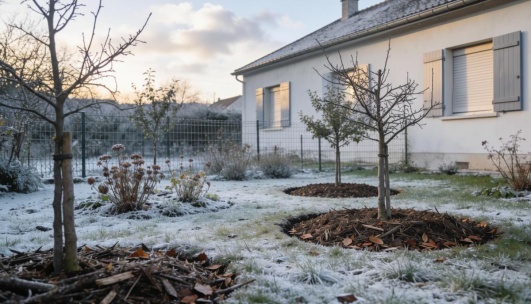 paillage dans un jardin d'hiver