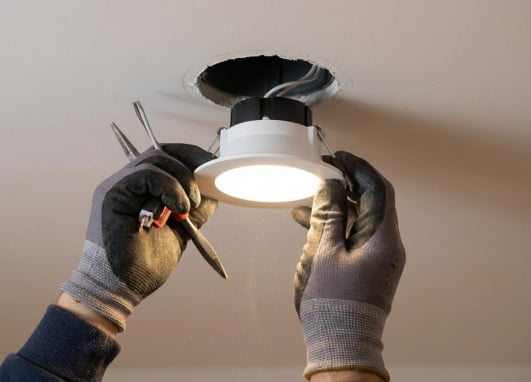 spots encastres dans le plafond d'un particulier installation professionnel 
