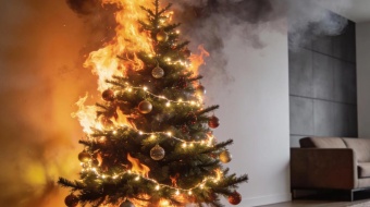 sapin qui prend feu dans un salon