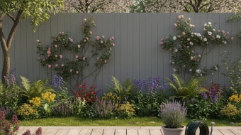 Vue d'un jardin avec terrasse